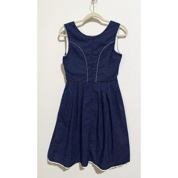 Glory Star Dress Womens Small Navy Blue Polka Dot Corset Pleated Retro Milkmaid - Picture 4 of 7